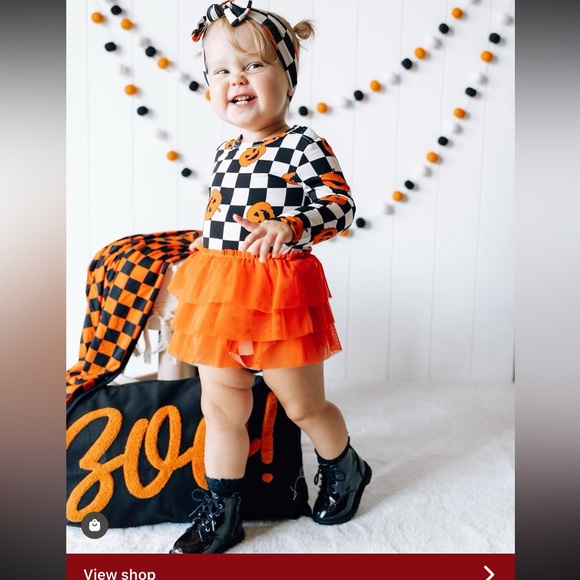 Dream big little co Halloween pumpkin checker tutu bodysuit - Picture 1 of 6